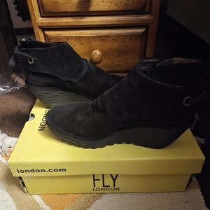 Fly London Women's Black Wedge Ankle Booties